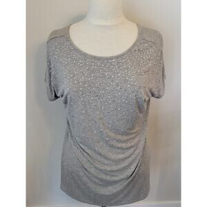 White House Black Market Womens Small Gray Top Studs Pearls Dolman Sleeve